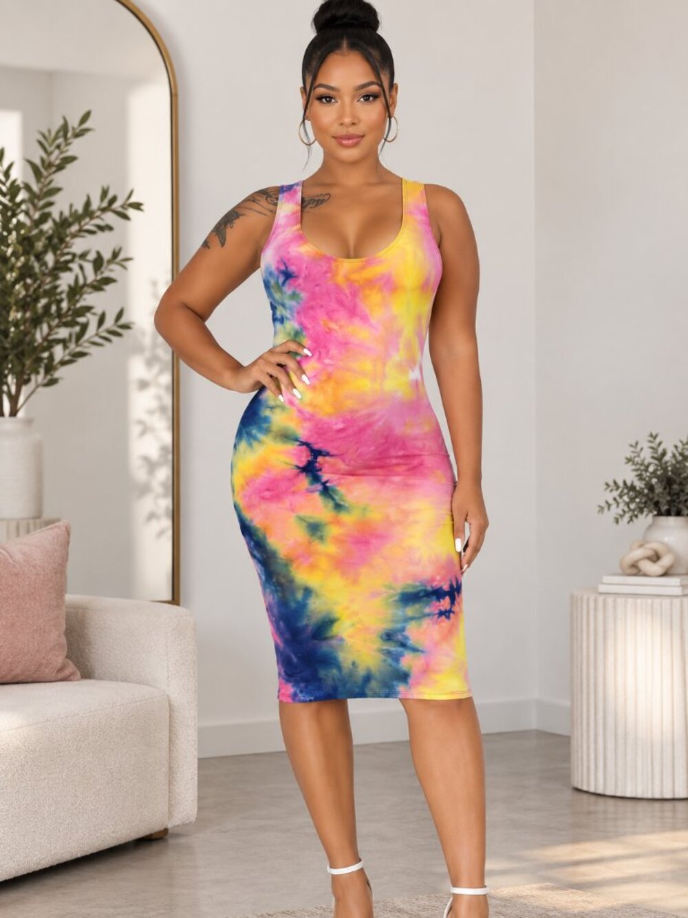 NWT Colorful Tie Dye Bodycon Tank Midi Dress